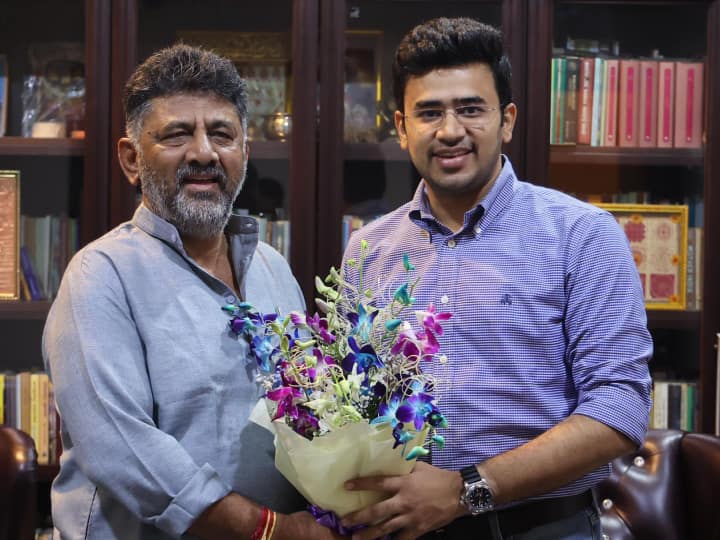 BJP MP Tejasvi Surya Met With Karnataka Congress Leader DK Shivakumar Know What They Talk About