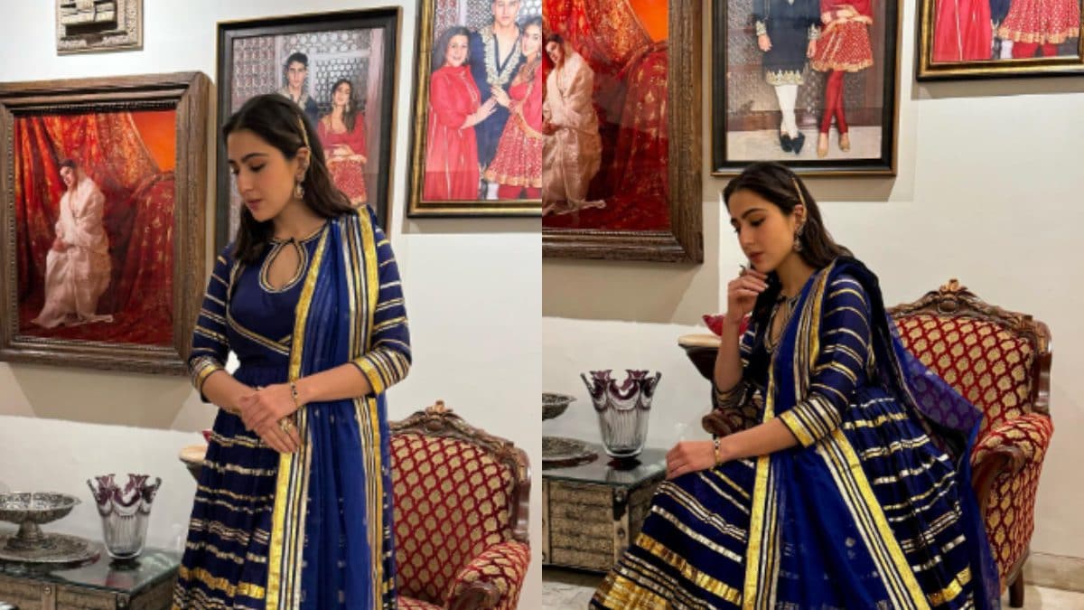 Sara Ali Khan Exudes Princess Vibes In Shades Of Blue And Gold For Sharmin Segal’s Reception; See Photos