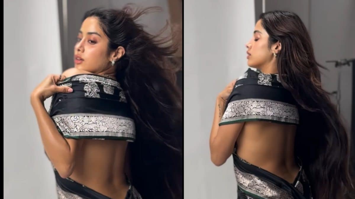 Sexy! Janhvi Kapoor Ditches Blouse, Flaunts Curves In Black Saree; Watch Hot Video